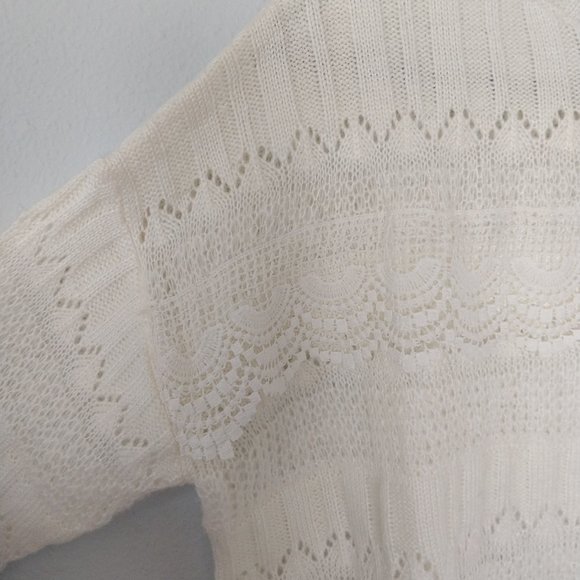 Simplee Ivory Colored Lace Pointelle Ribbed Knit Mock Neck Sweater NWOT - Picture 5 of 8